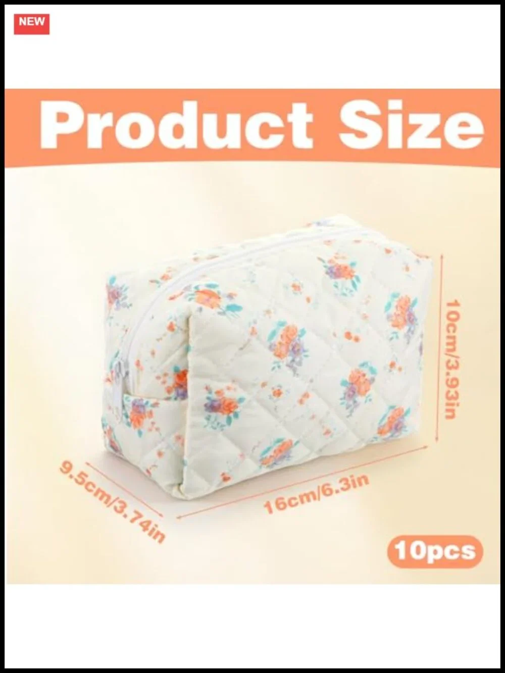 Floral Quilted Cosmetic Bag Set of 10, Cotton Travel Toiletry Organizer with